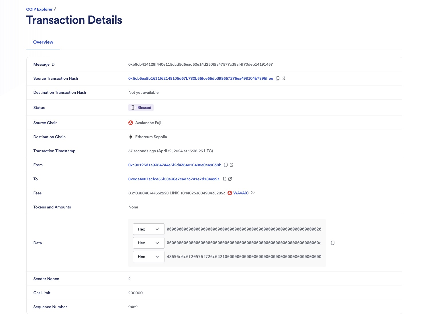 Chainlink CCIP Explorer transaction details